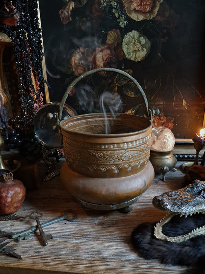 Large Antique Hammered Copper Cauldron