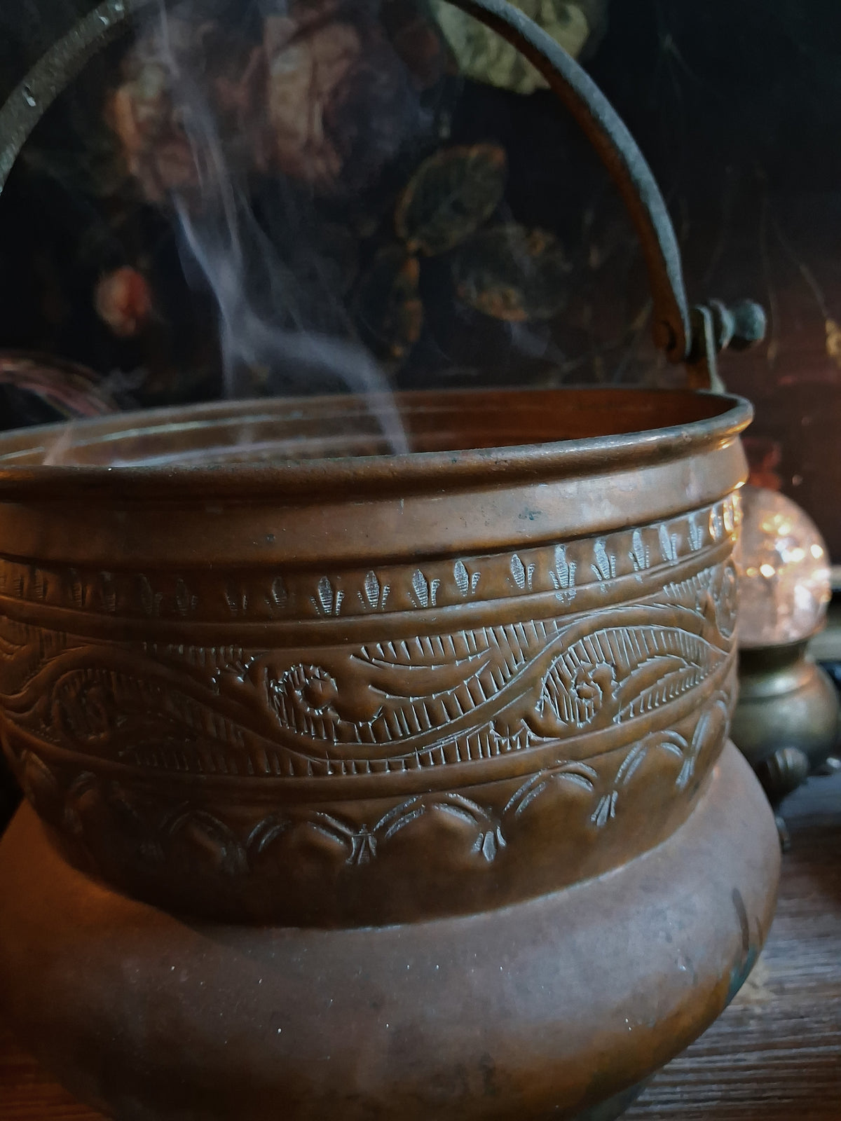 Large Antique Hammered Copper Cauldron