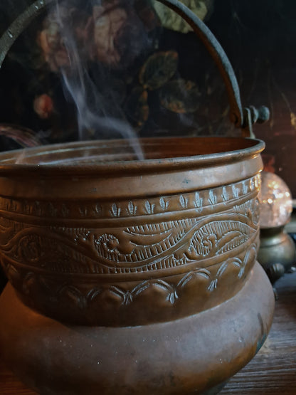 Large Antique Hammered Copper Cauldron
