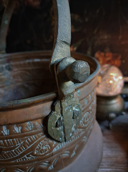 Large Antique Hammered Copper Cauldron
