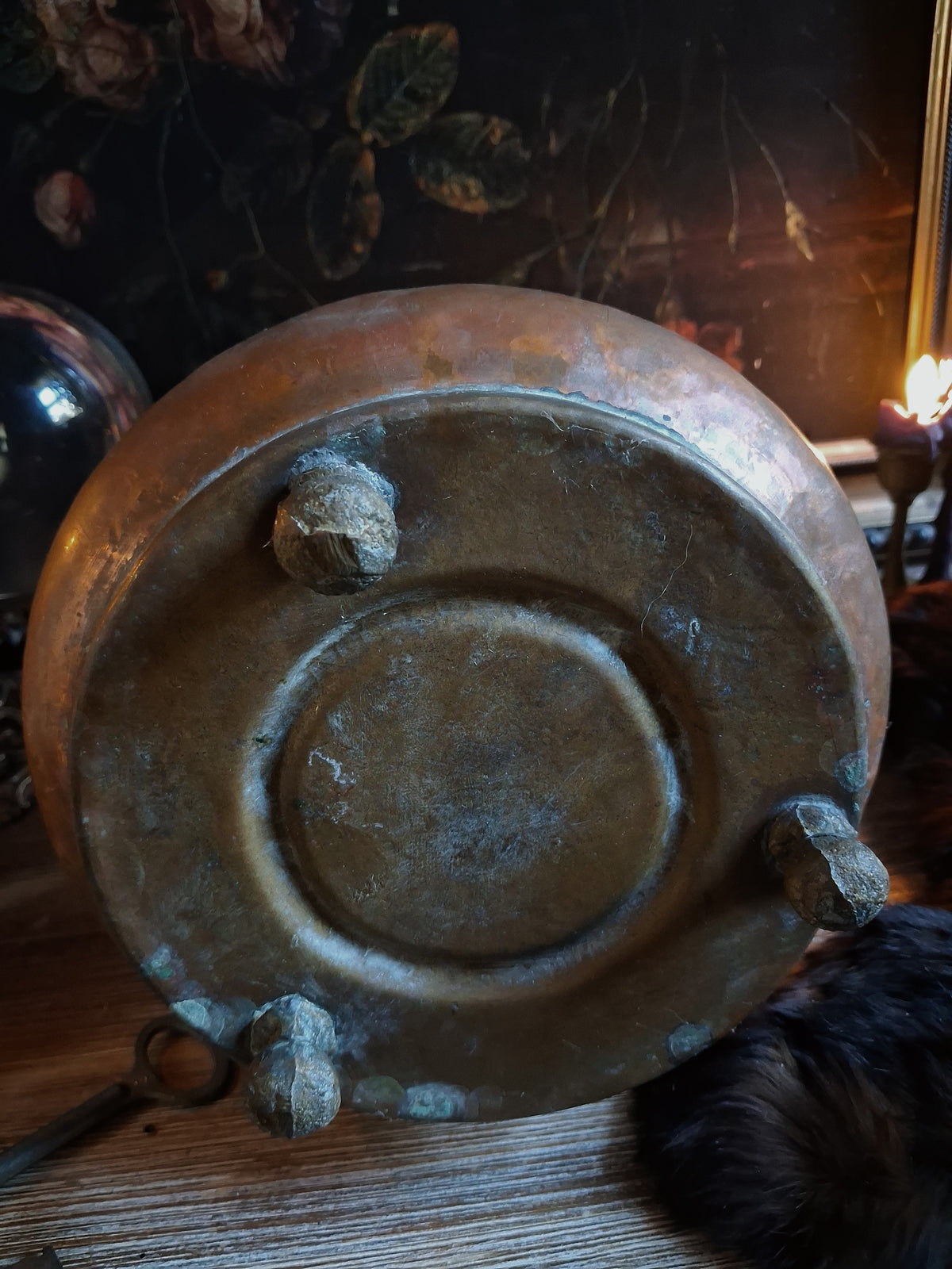 Large Antique Hammered Copper Cauldron