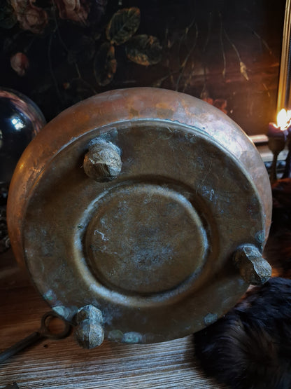 Large Antique Hammered Copper Cauldron
