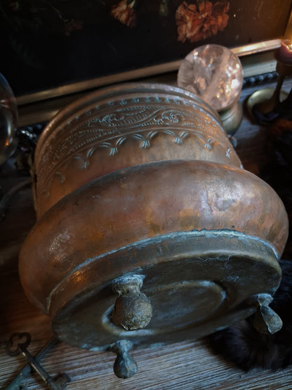 Large Antique Hammered Copper Cauldron