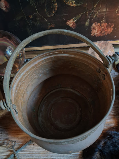 Large Antique Hammered Copper Cauldron