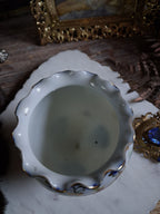 Antique Cobalt Floral Porcelain Cauldron / Footed Offering Vessel