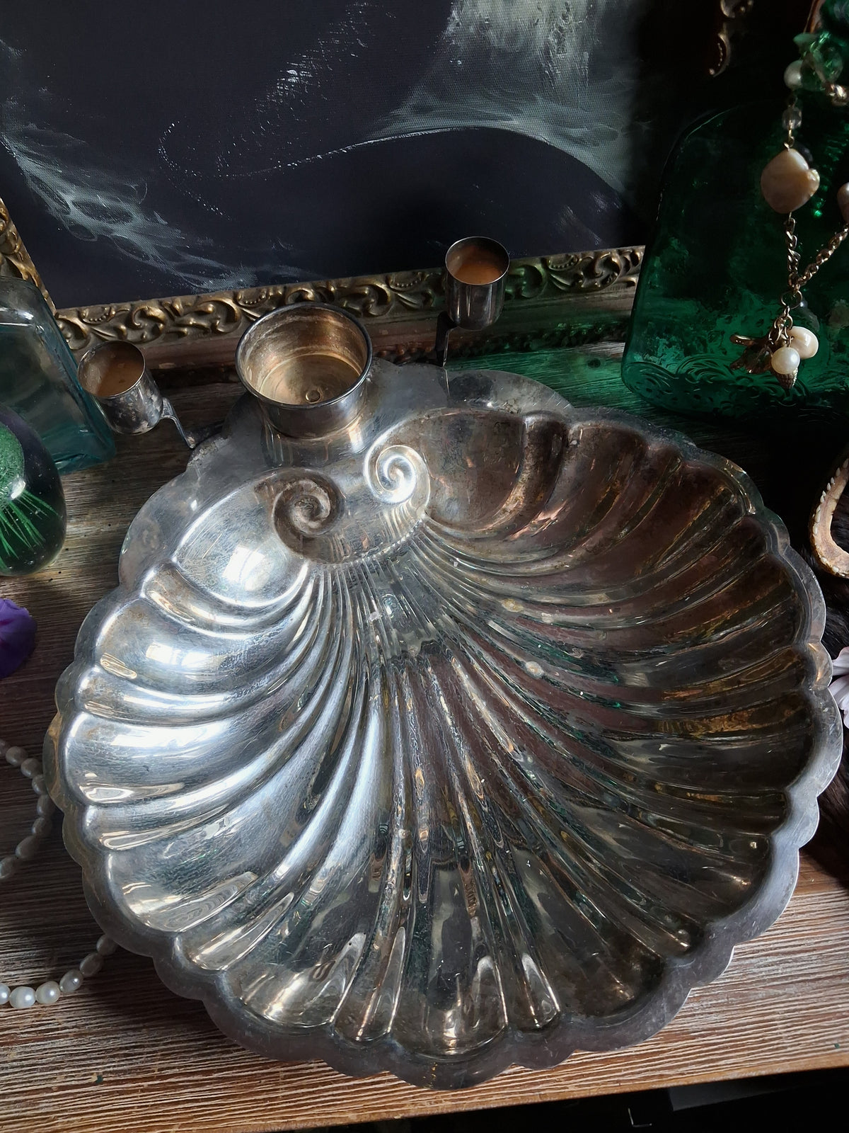 Vintage Silver Shell Offering Dish