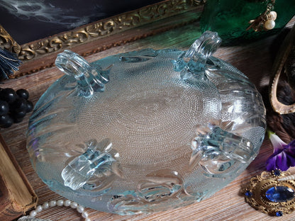 Vintage Art Nouveau Blue Glass Footed Boat Vase