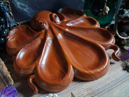 Vintage Carved Wood Octopus Offering Tray