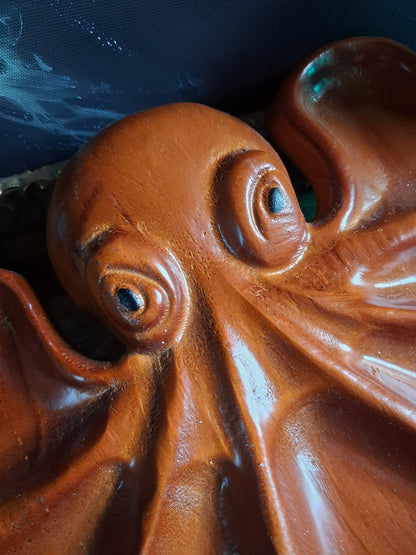 Vintage Carved Wood Octopus Offering Tray