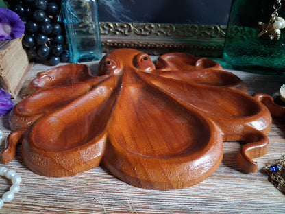 Vintage Carved Wood Octopus Offering Tray