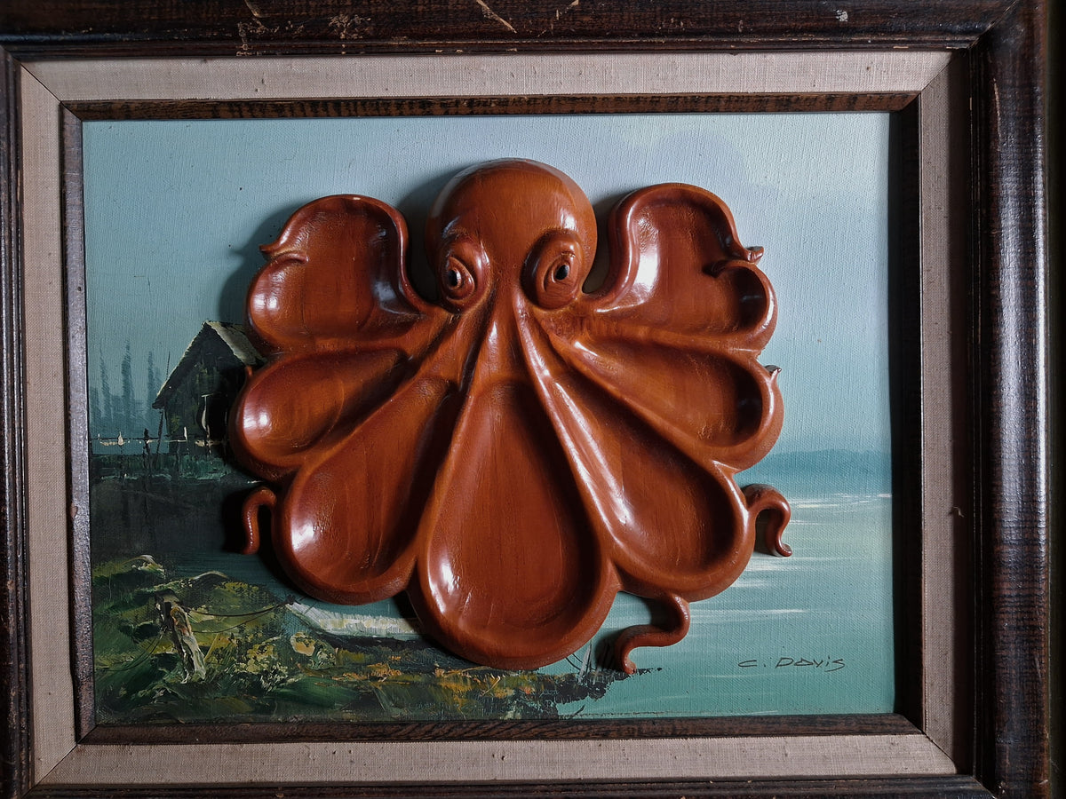 Vintage Carved Wood Octopus Offering Tray