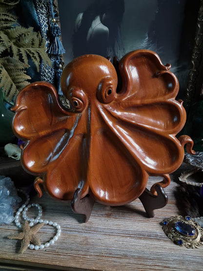 Vintage Carved Wood Octopus Offering Tray