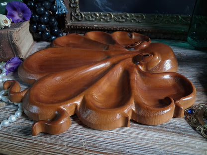 Vintage Carved Wood Octopus Offering Tray