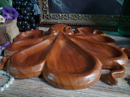 Vintage Carved Wood Octopus Offering Tray