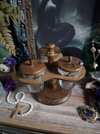 Vintage Wood Apothecary Jar Caddy