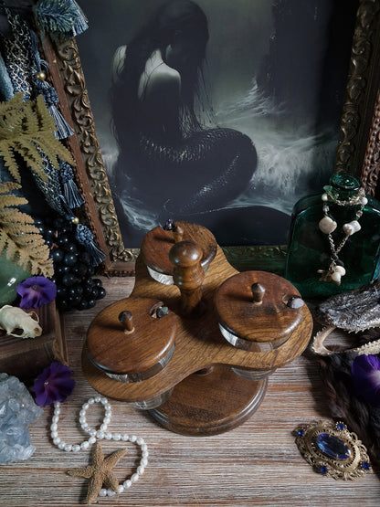 Vintage Wood Apothecary Jar Caddy