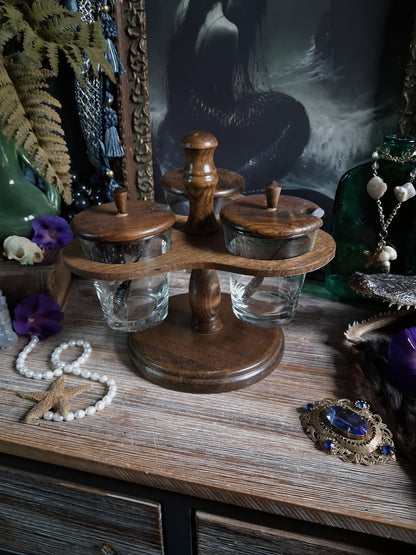 Vintage Wood Apothecary Jar Caddy