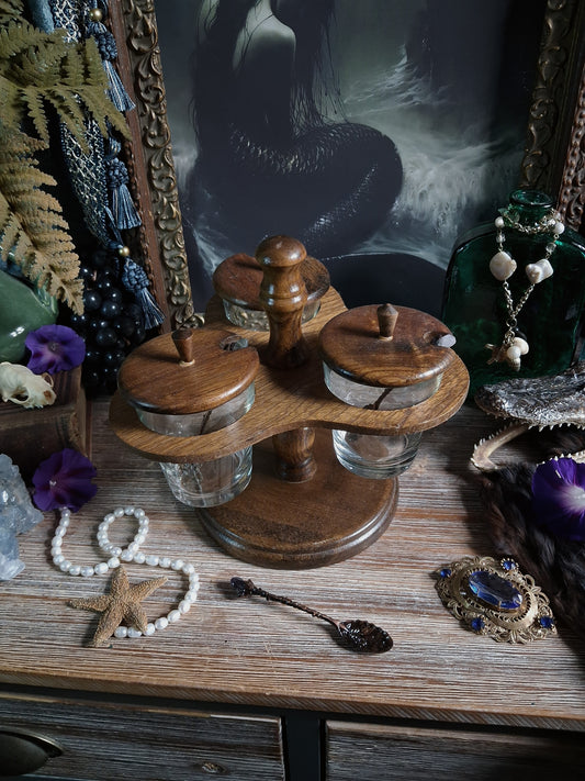 Vintage Wood Apothecary Jar Caddy