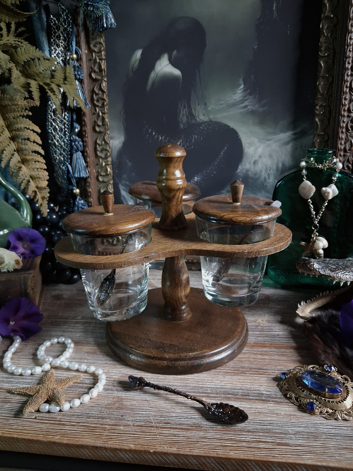 Vintage Wood Apothecary Jar Caddy