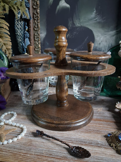 Vintage Wood Apothecary Jar Caddy