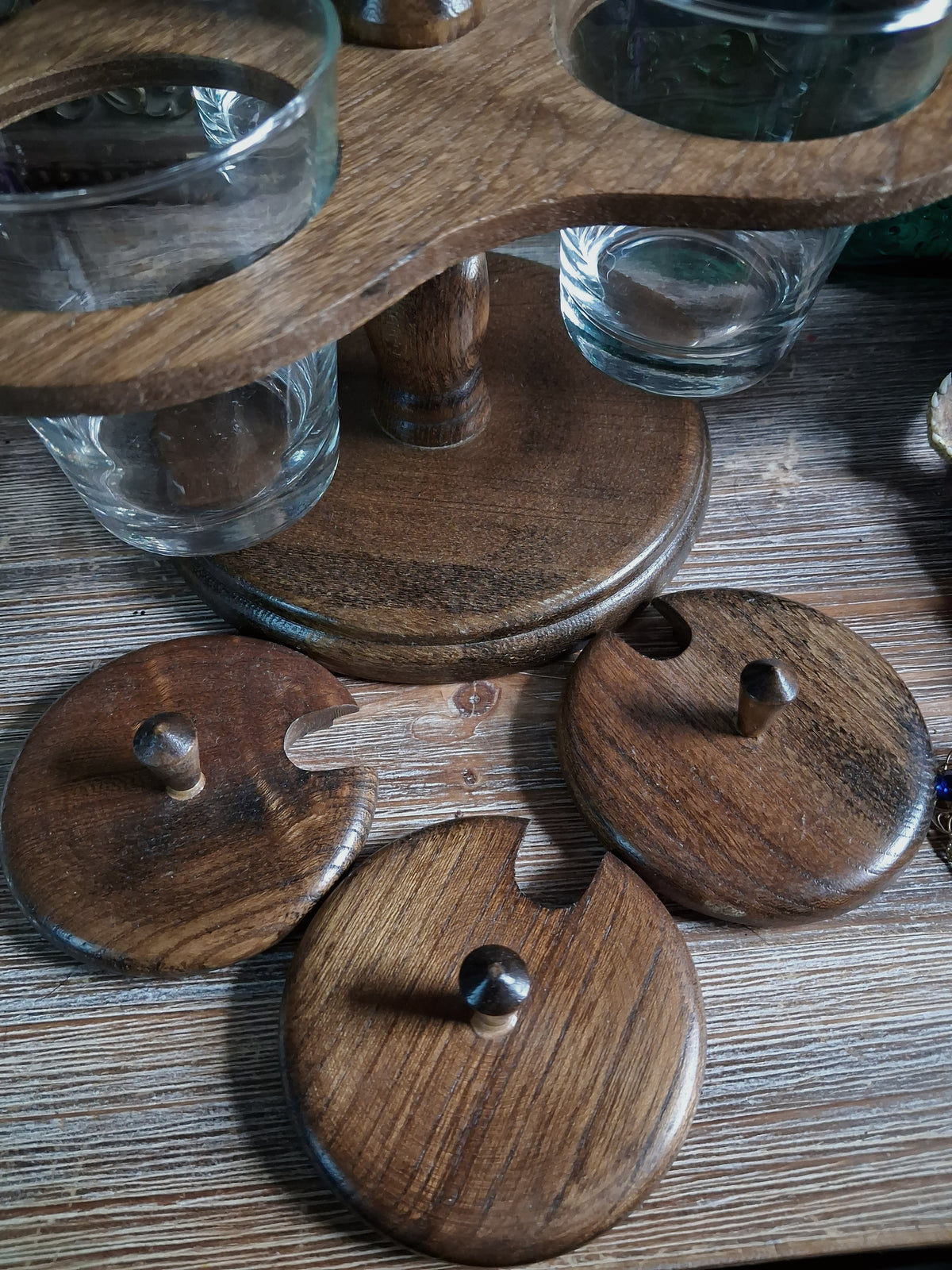 Vintage Wood Apothecary Jar Caddy