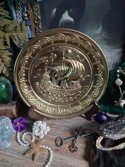 Vintage Brass Sailing Ship Wall Plaque