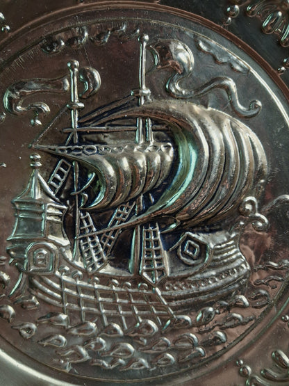 Vintage Brass Sailing Ship Wall Plaque