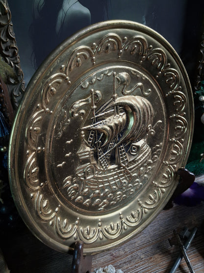 Vintage Brass Sailing Ship Wall Plaque