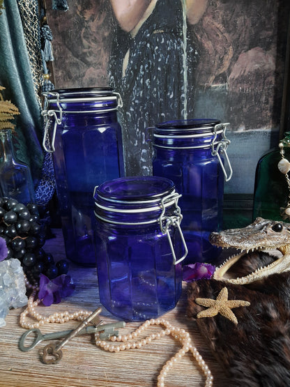 Vintage Cobalt Blue Glass Canister Set