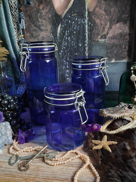 Vintage Cobalt Blue Glass Canister Set