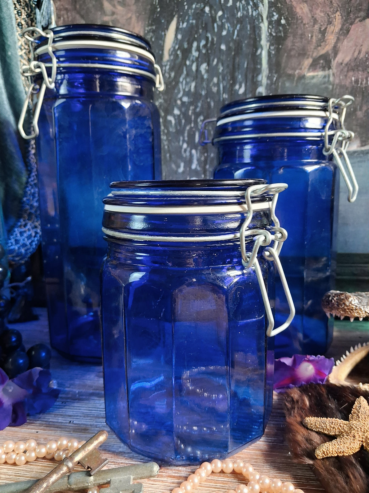 Vintage Cobalt Blue Glass Canister Set