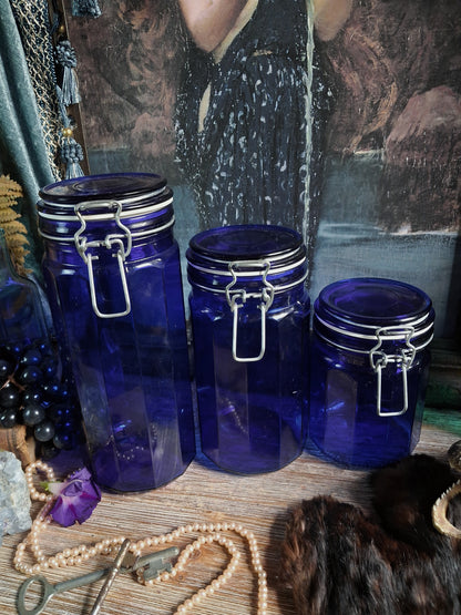 Vintage Cobalt Blue Glass Canister Set