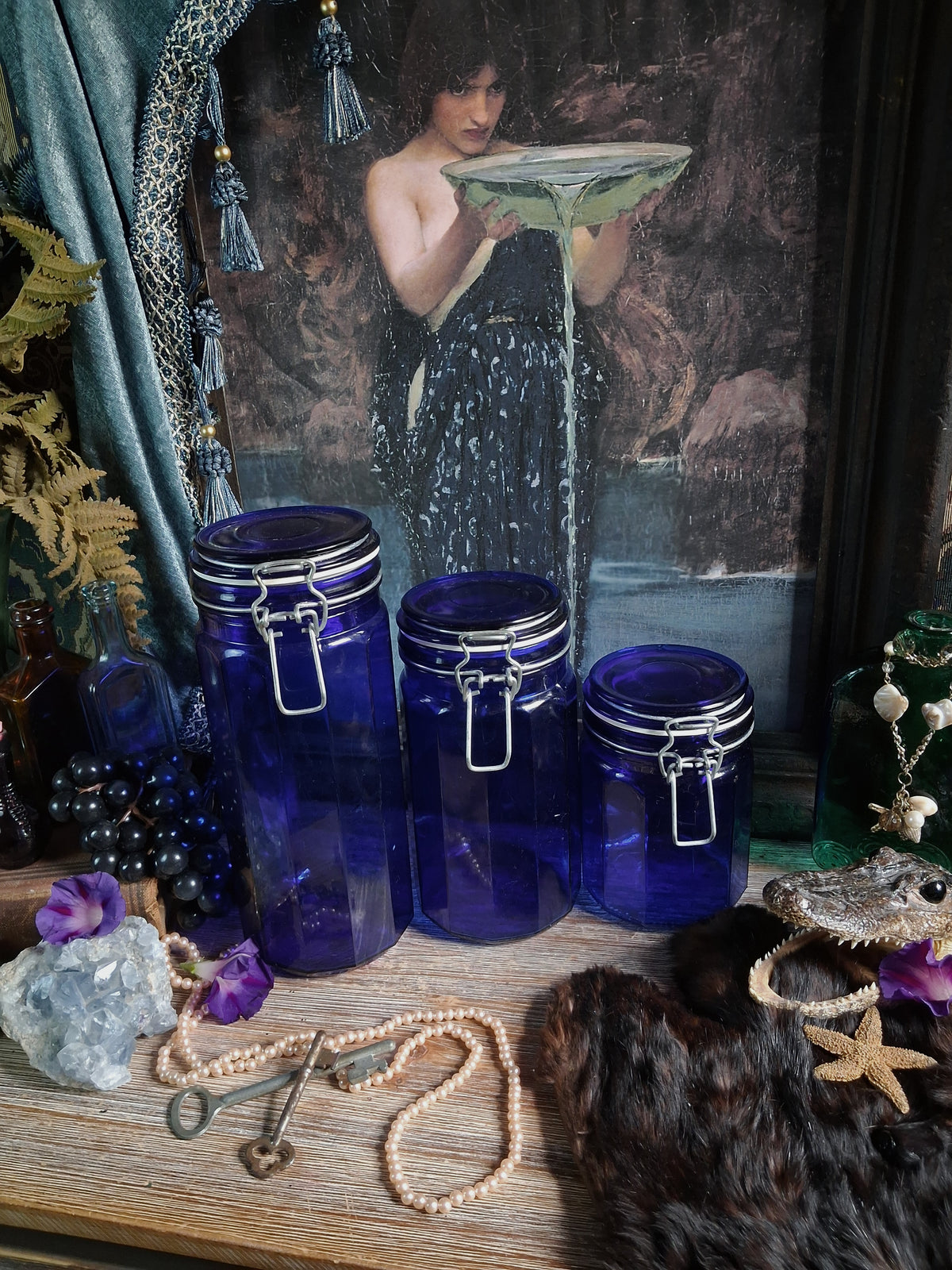 Vintage Cobalt Blue Glass Canister Set