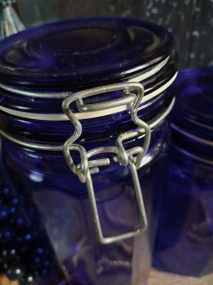 Vintage Cobalt Blue Glass Canister Set