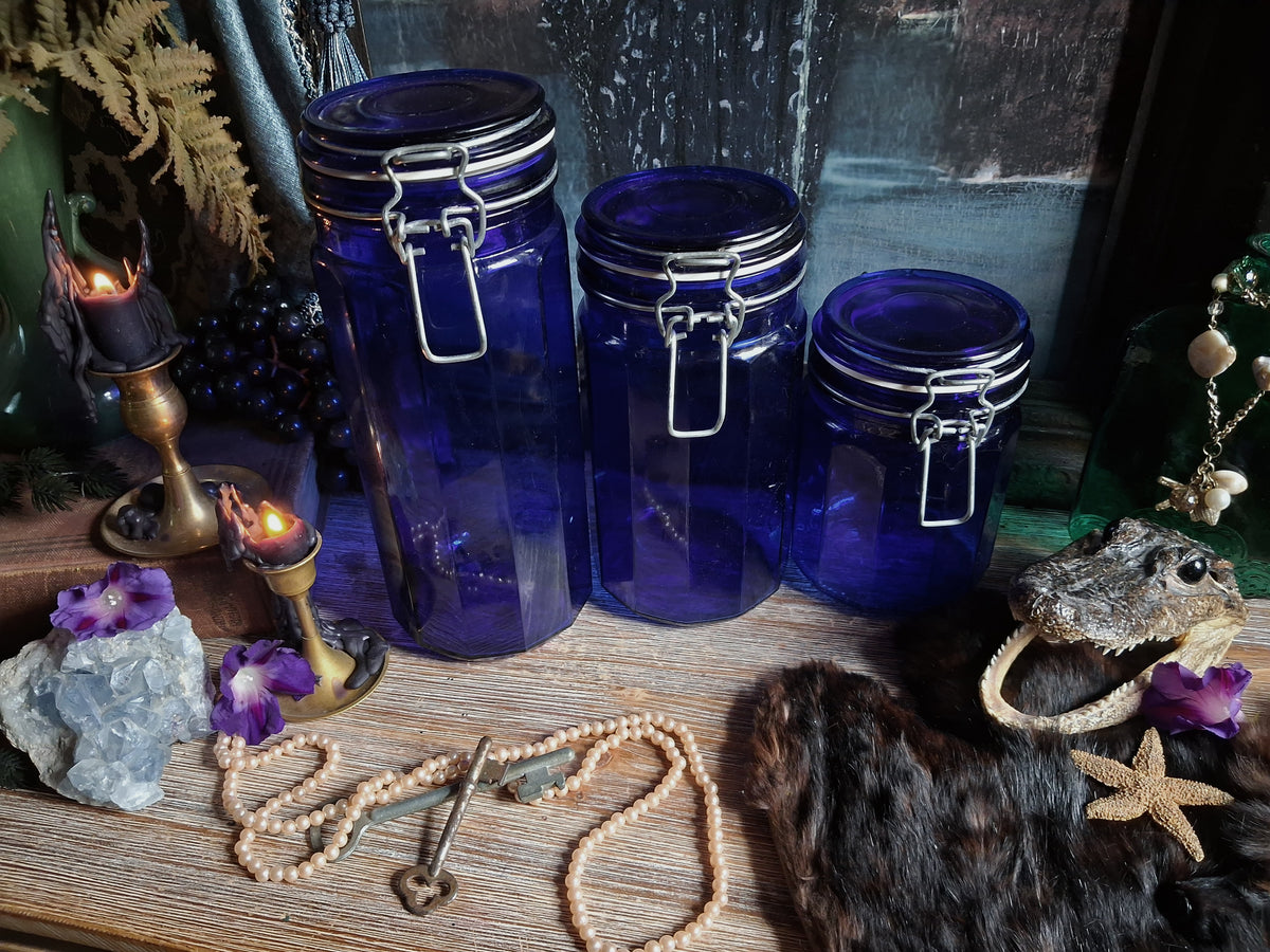 Vintage Cobalt Blue Glass Canister Set