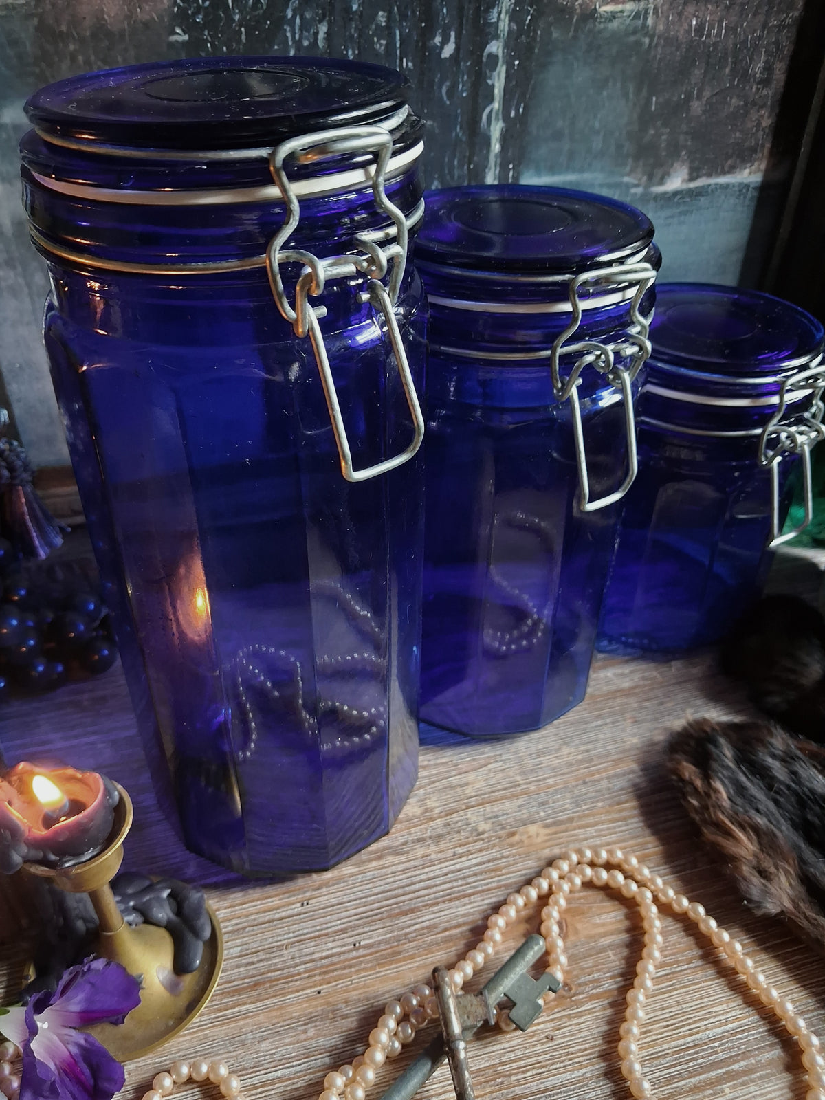 Vintage Cobalt Blue Glass Canister Set