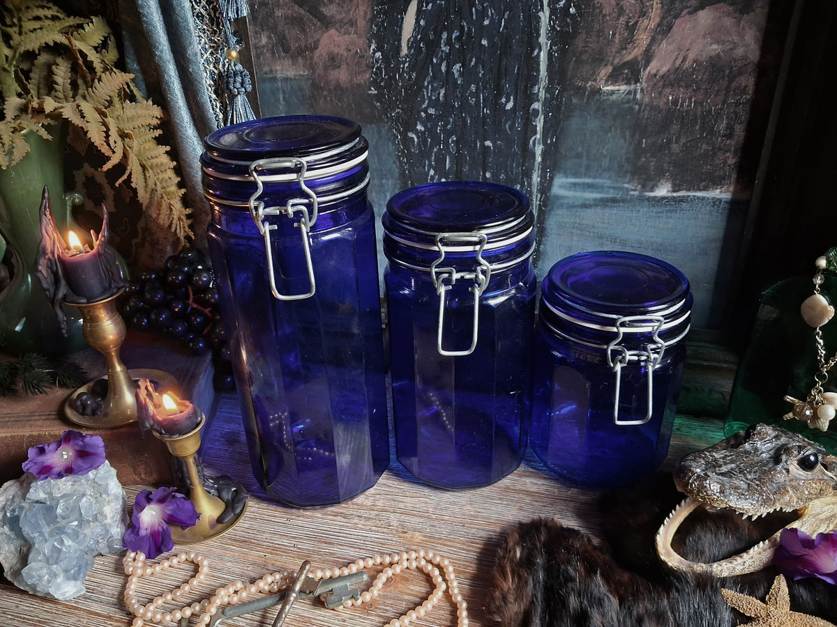 Vintage Cobalt Blue Glass Canister Set