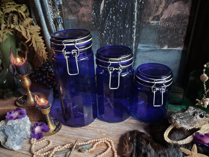 Vintage Cobalt Blue Glass Canister Set