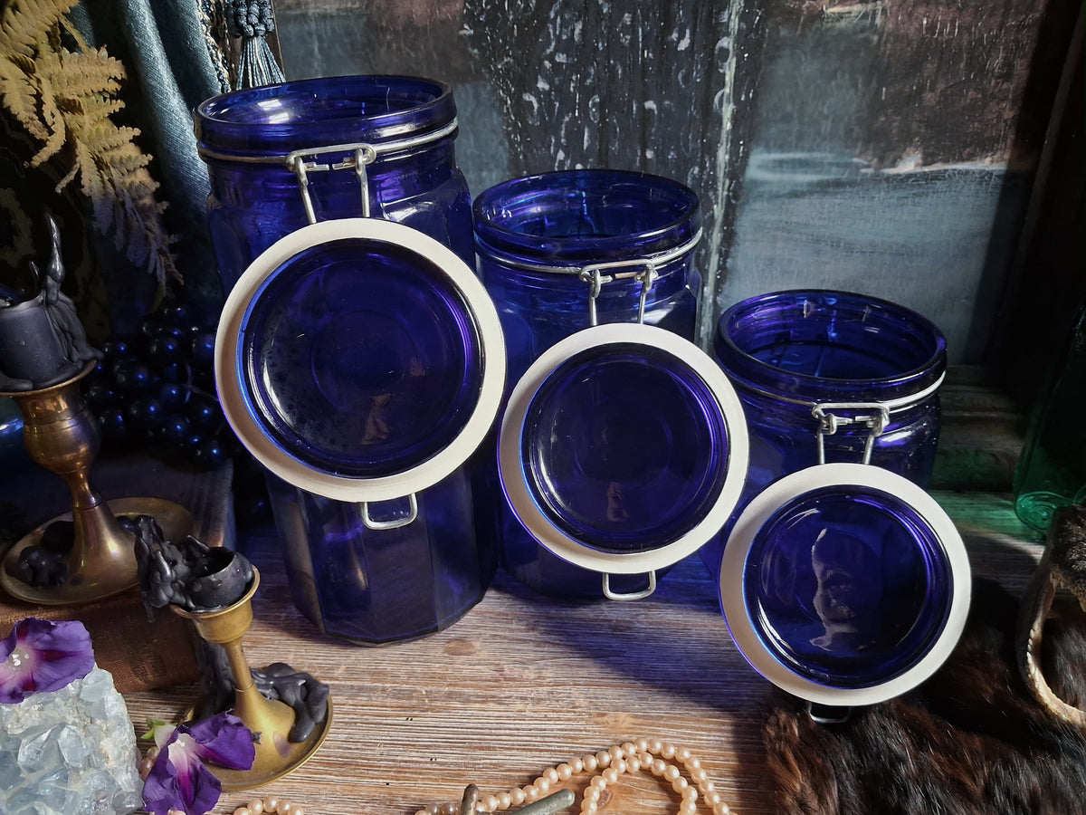 Vintage Cobalt Blue Glass Canister Set