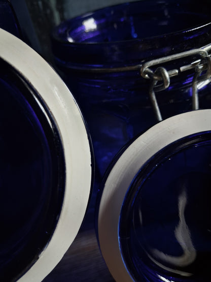 Vintage Cobalt Blue Glass Canister Set