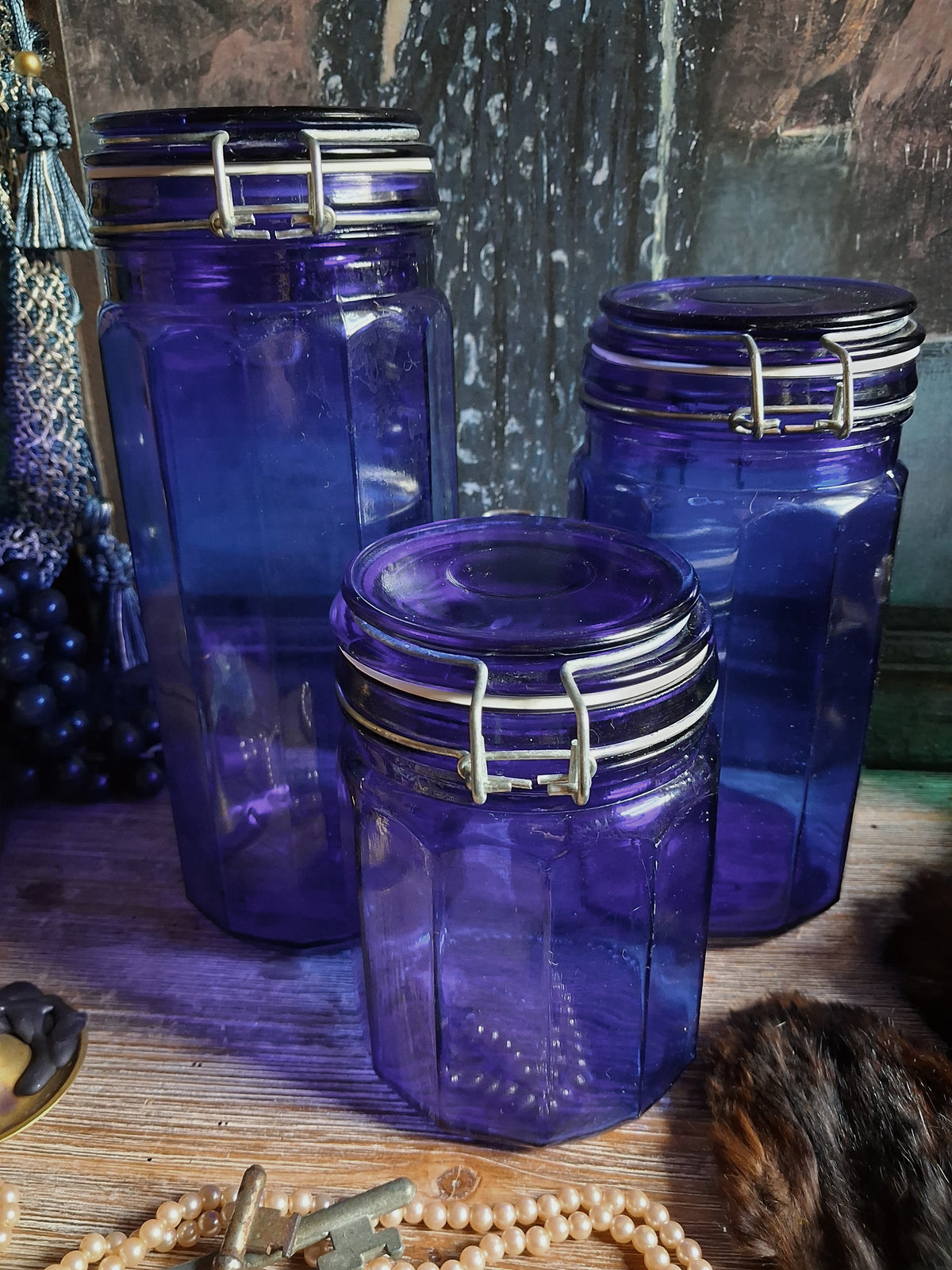Vintage Cobalt Blue Glass Canister Set