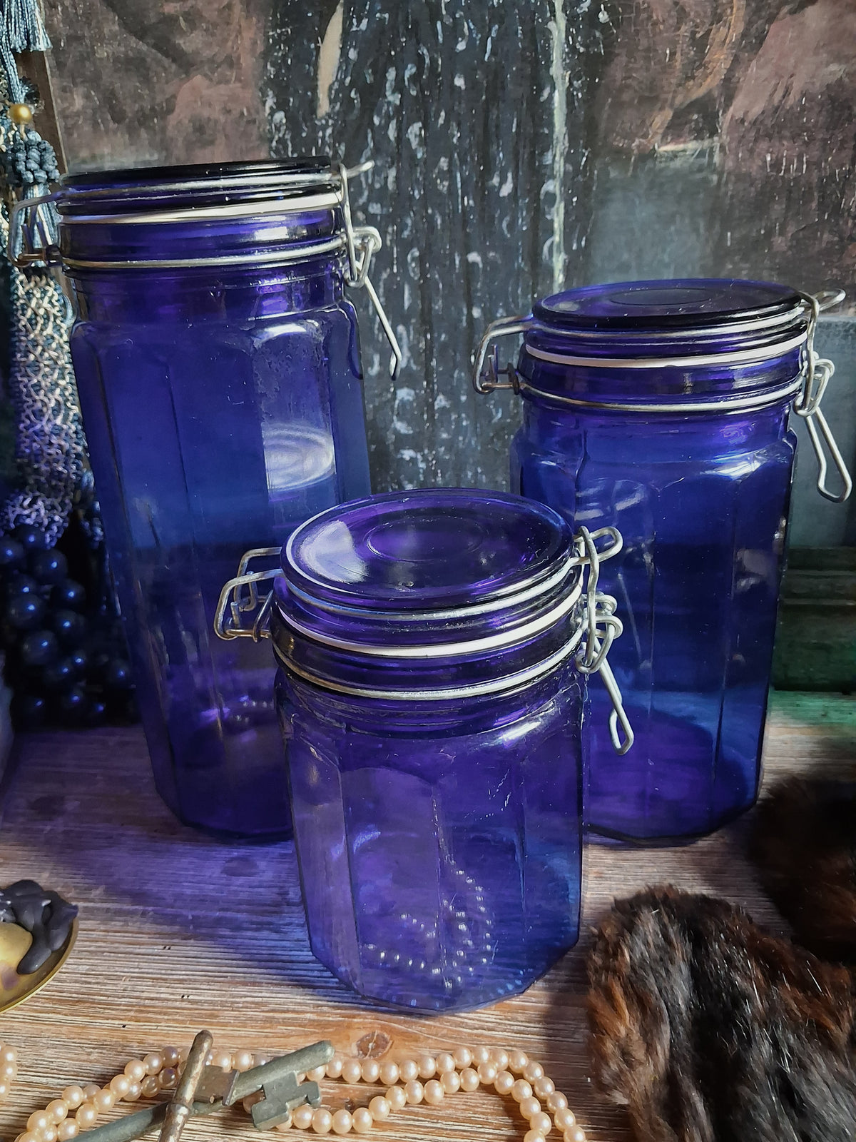 Vintage Cobalt Blue Glass Canister Set