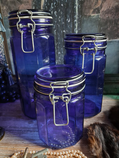 Vintage Cobalt Blue Glass Canister Set