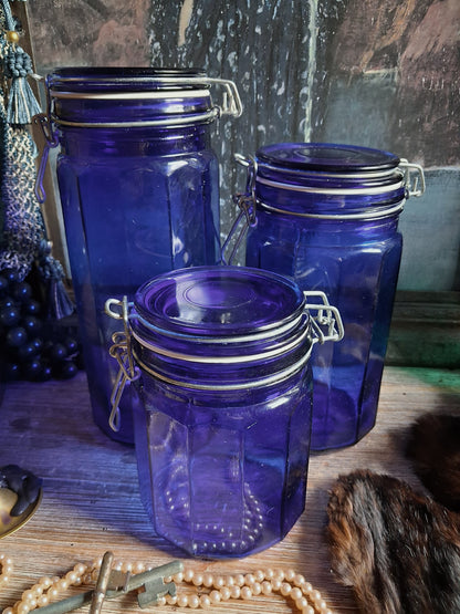Vintage Cobalt Blue Glass Canister Set