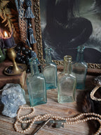 Antique Aqua Glass Castoria Medicine Bottles — Set of 4