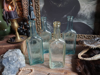 Antique Aqua Glass Castoria Medicine Bottles — Set of 4