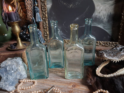 Antique Aqua Glass Castoria Medicine Bottles — Set of 4