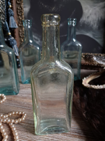 Antique Aqua Glass Castoria Medicine Bottles — Set of 4