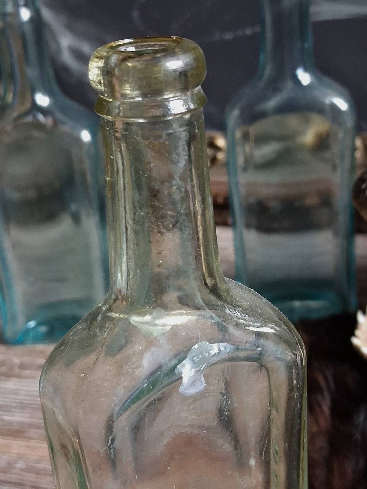 Antique Aqua Glass Castoria Medicine Bottles — Set of 4