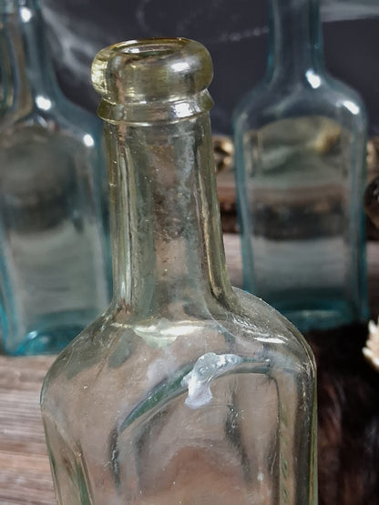 Antique Aqua Glass Castoria Medicine Bottles — Set of 4